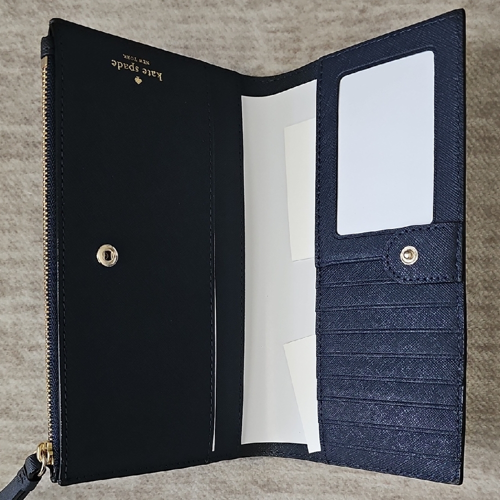 kate spade navy zip-around saffiano wallet with gold logo - Picture 3 of 8